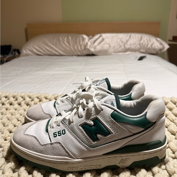 New Balance 550 White and Green Athletic Shoes - Picture 4 of 7